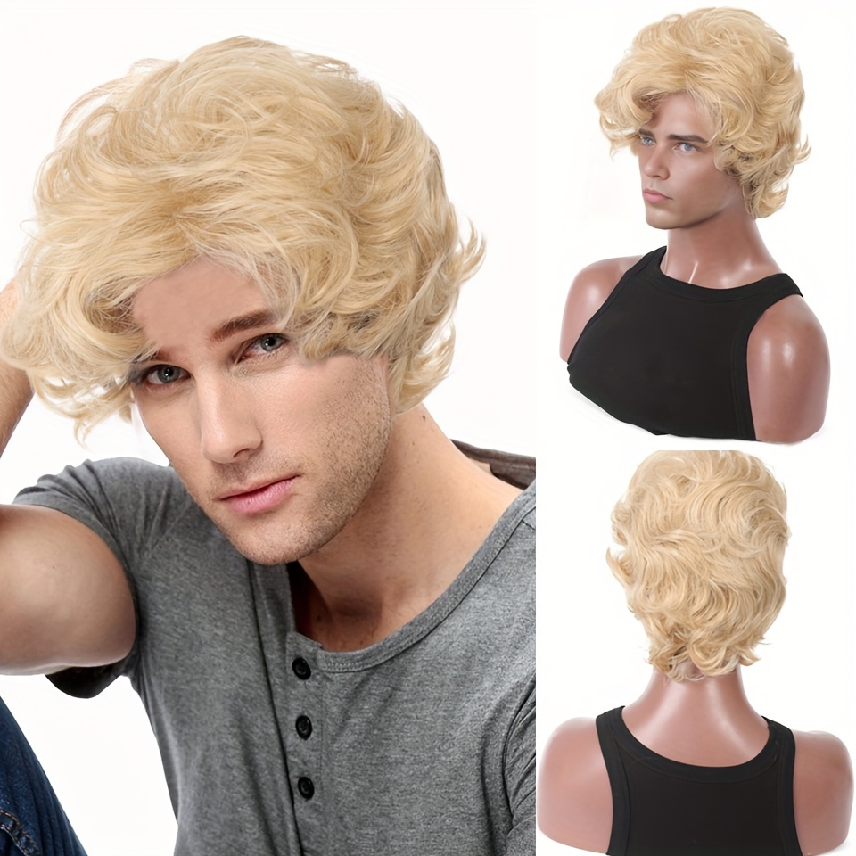 Prop For Cosplay - Mens Blonde Wig Short Wavy Fluffy