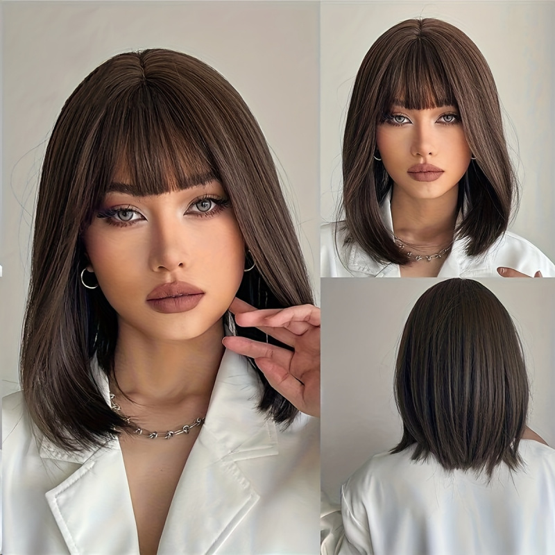 Wig Fiber Net - Elegant Brown Short Bob Wig for