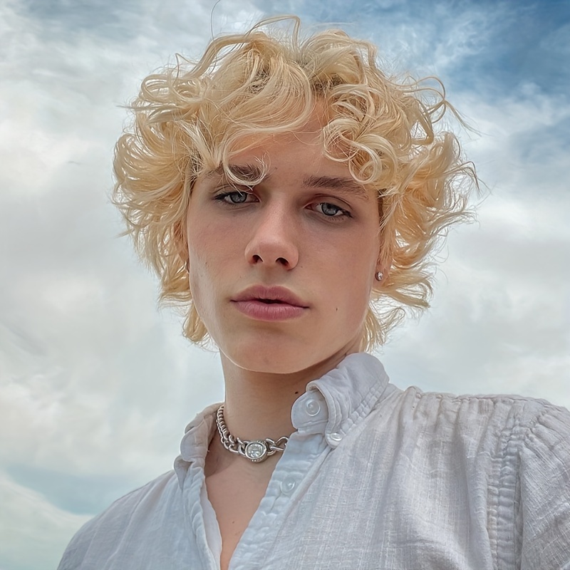 Mens Blonde Wig Short Wavy Flu – обзор и цена Prop For Cosplay