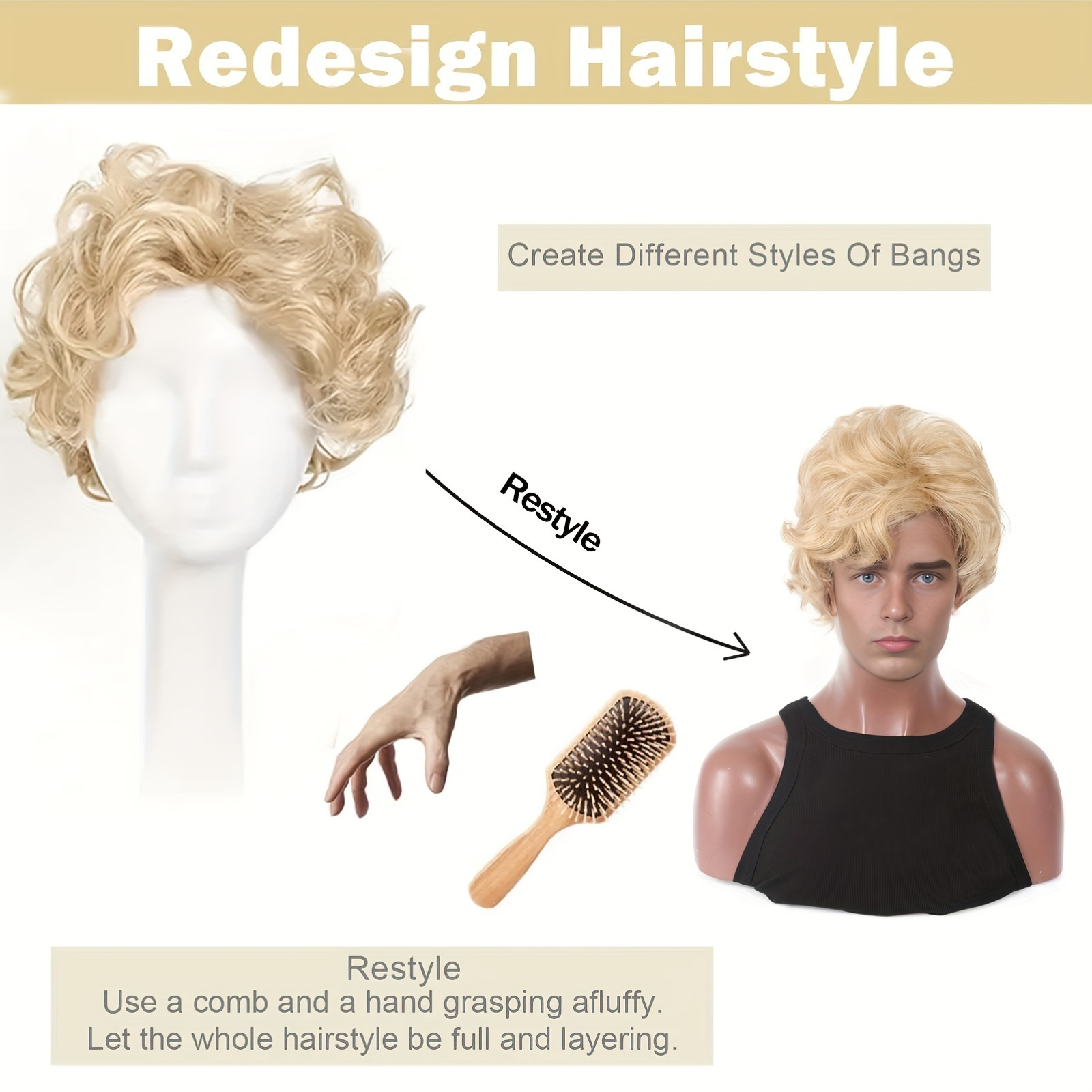 Mens Blonde Wig Short Wavy Flu – обзор и цена Prop For Cosplay