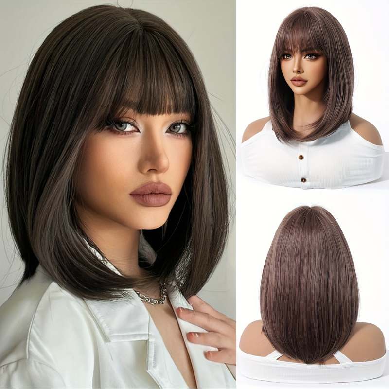 Elegant Brown Short Bob Wig fo – обзор и цена Wig Fiber Net